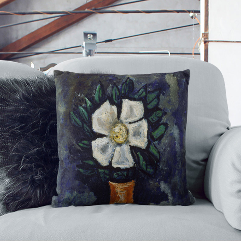White Flower Scatter Cushion, 55cm H x 55cm W x 20cm D, Stone