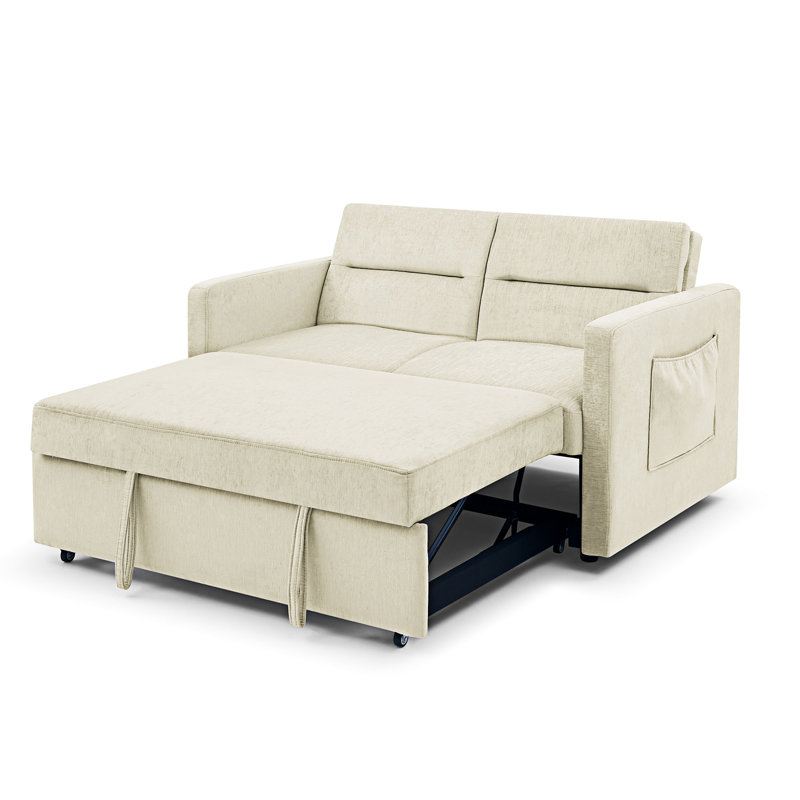 Canapé-lit à accoudoirs carrés en velours 54,5 po, Velours beige