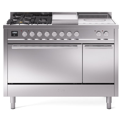 Ilve Professional Plus II 48 po à double brûleurs à 5 brûleurs, plaque chauffante et surface française
