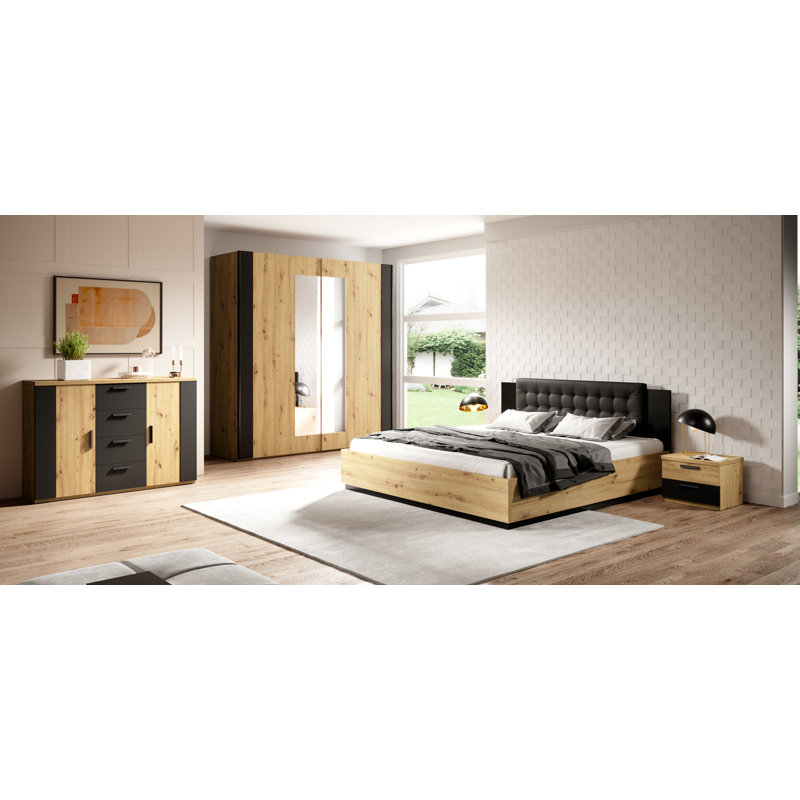 Wyncote Bed rack not included, Oak/Black, European Kingsize (160 x 200 cm)