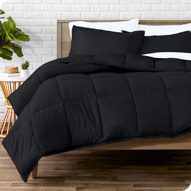 Lit dans un sac en microfibre 1800 de qualité supérieure 1800, Noir / blanc, Très grand édredon + 6 pièces supplémentaires