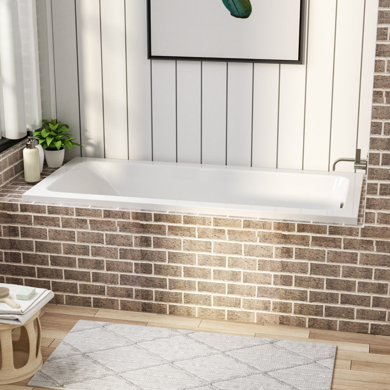 Baignoire en alcôve rectangulaire encastrée profonde de 65 po avec bonde rétractable à la main et rétention de chaleur