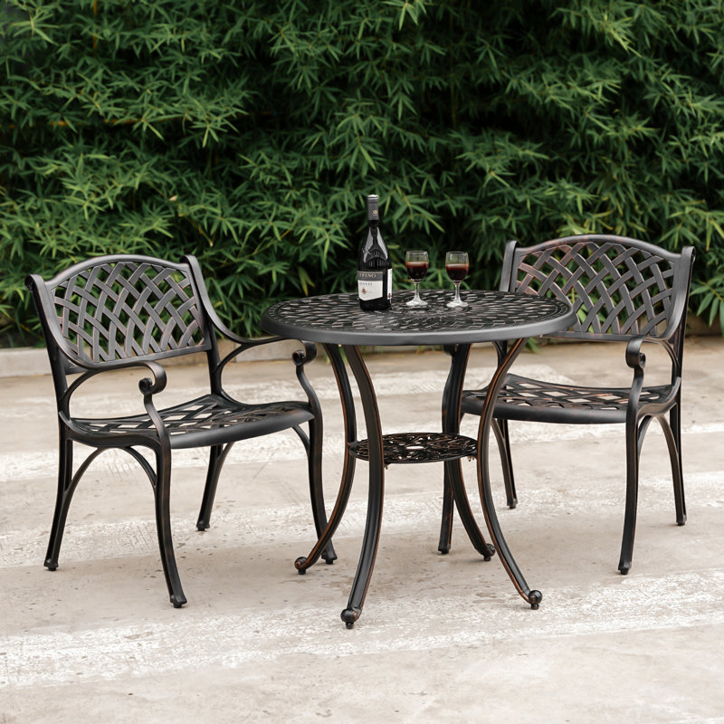 Cast Aluninum Bistro Patio Set 3 Piece Metal Outdoor Bistro Table and Chairs Set of 2 for Garden，Bronze