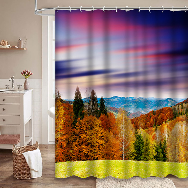 Rideau de douche dramatique d'automne avec 12 crochets Sunset Mountains, L 72 po x l 84 po