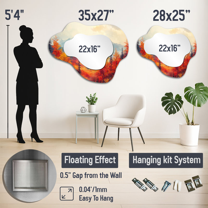 Mountain Panoramic Range In Autumn I - Landscape Mountains Asymmetrical Wall Mirror, Traditional Vanity Mirror, Printed on Metal