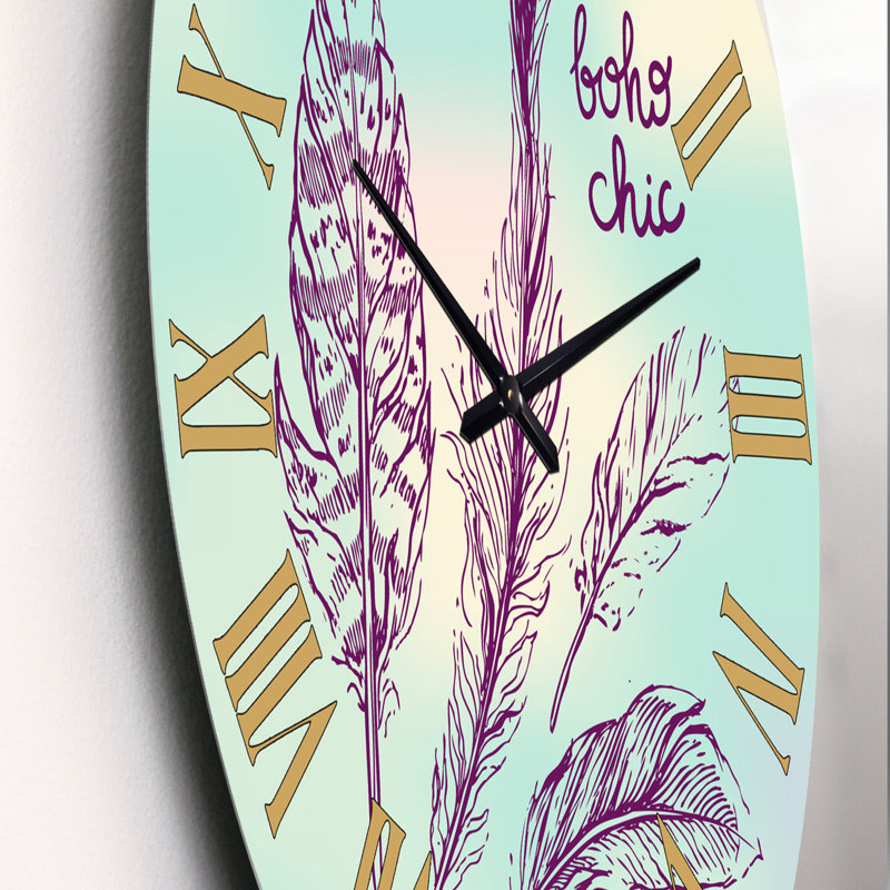Boho Chic Vintage Feathers - horloge murale moderne, Très petit