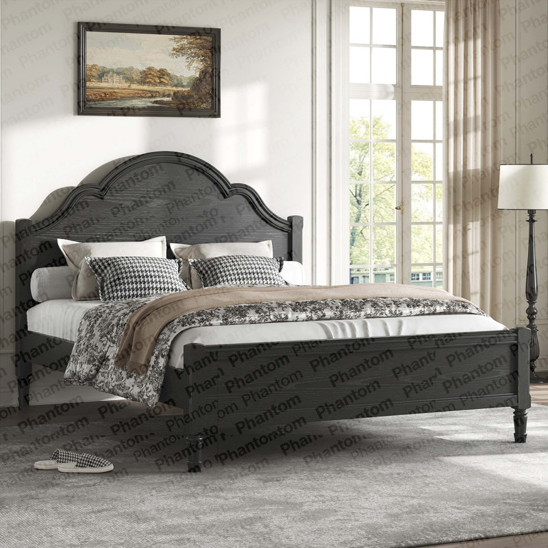 Grand lit plateforme en bois avec tête de lit et pied de lit, noir (heure d’arrivée prévue: 7,7), Black, Grand lit