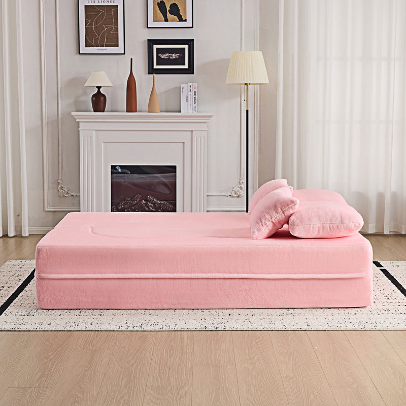 Foldable Sofa Bed Convertible Sleeper Sofa, Pink