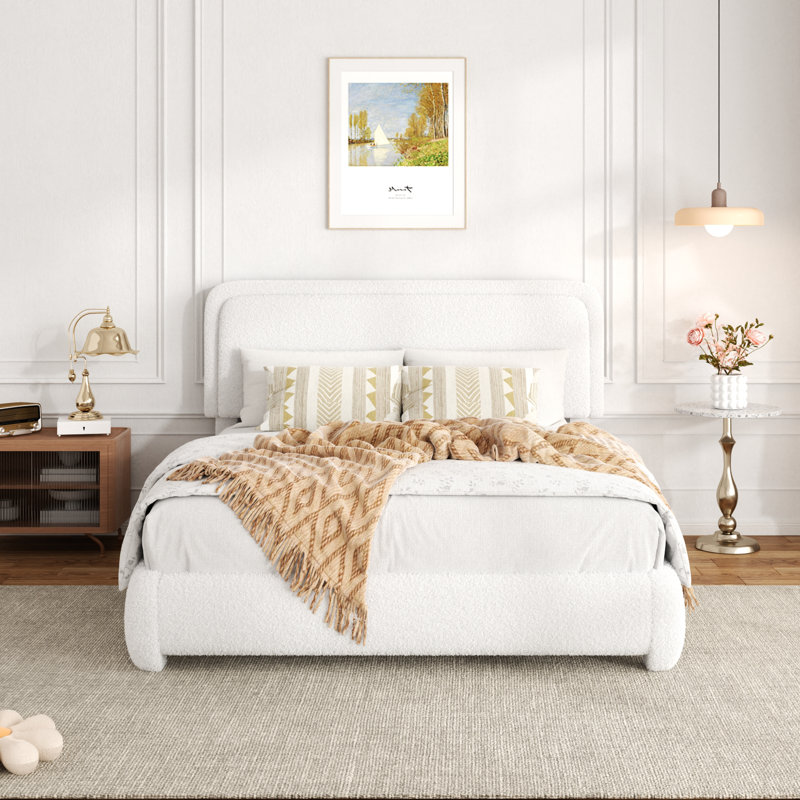 Base de lit tapissier avec tête de lit Haden, Blanc, Grand
