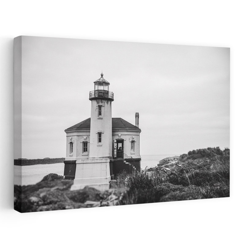 Lookout, phare côtier noir, noir et blanc, H 48 po x l 32 po