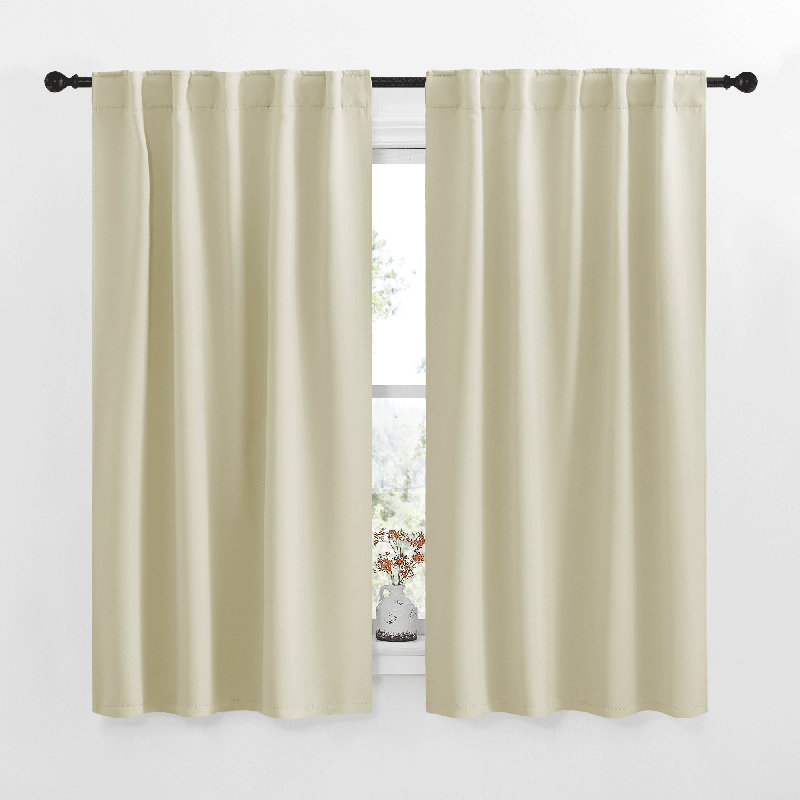 Blackout Curtain Light & Noise Reducing Room Darkening Drapes for Bedroom/Living Room/Kitchen, 2 Pieces, 42" W x 63" L, Beige