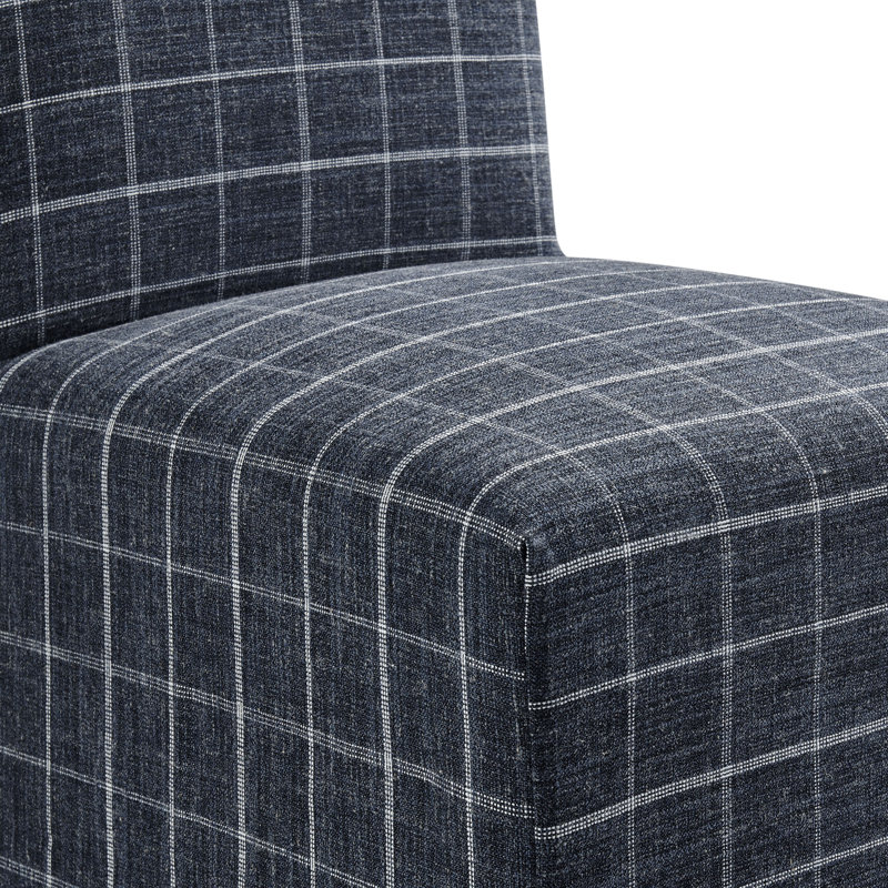 Ensemble de 2 chaises de salle à manger en mélange de coton et lin Aster, Carreau denim carreaux, Carreau denim carreaux
