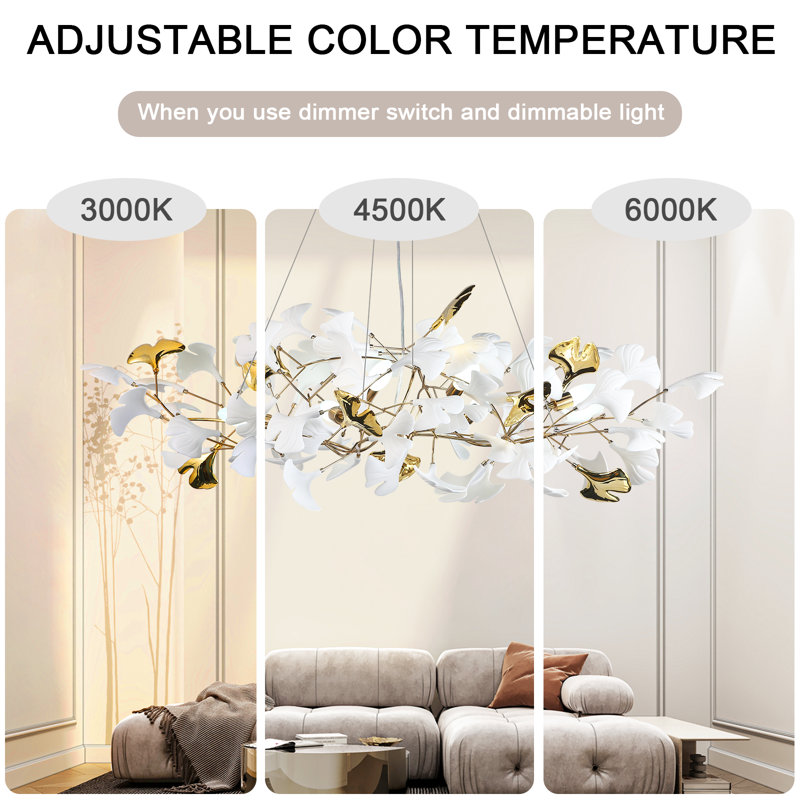 Ceramic Ginkgo Leaves Chandelier Lighting, D47"