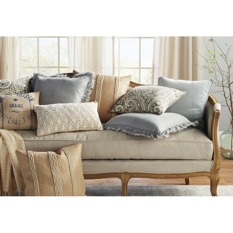 Housse et insert de coussin carré Leona, Gris bleu, H 20 po x l 20 po