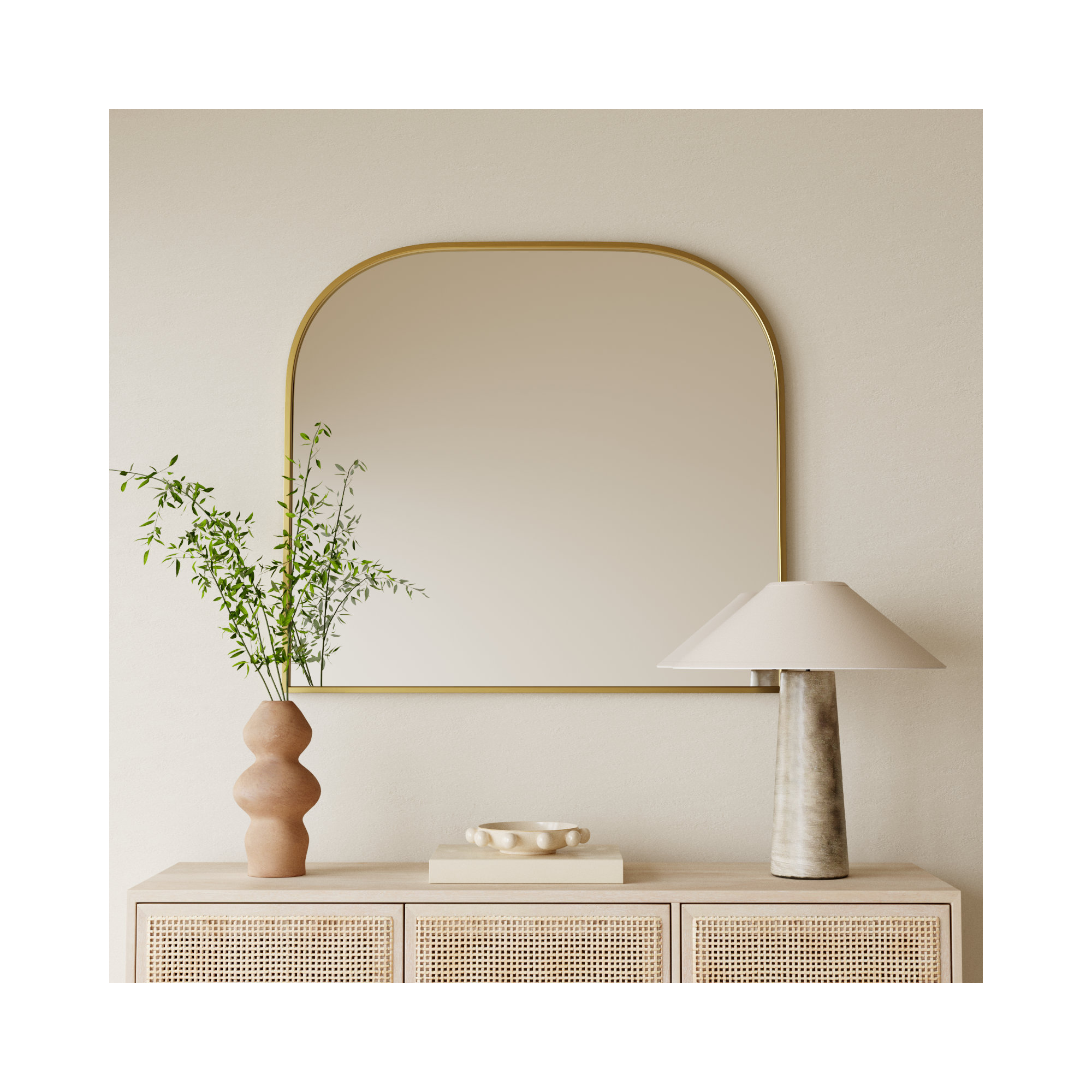 Sabine Metal Wide Arch Wall Mirror, Brass, 38" x 42"