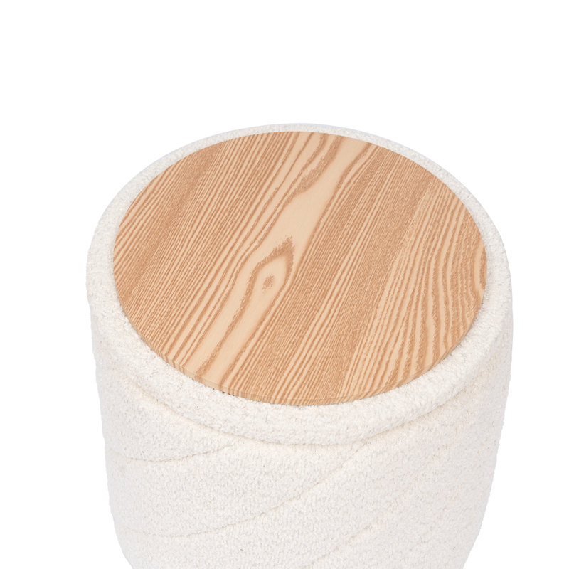 Chenille Tufted Round Storage Ottoman with Flip Top-15" W x 15" D x 15" H, Ivory