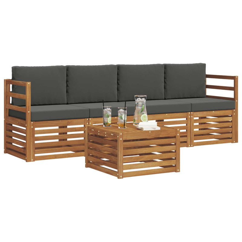  Ensemble de canapé 5 pièces en bois d'acacia naturel et anthracite massif