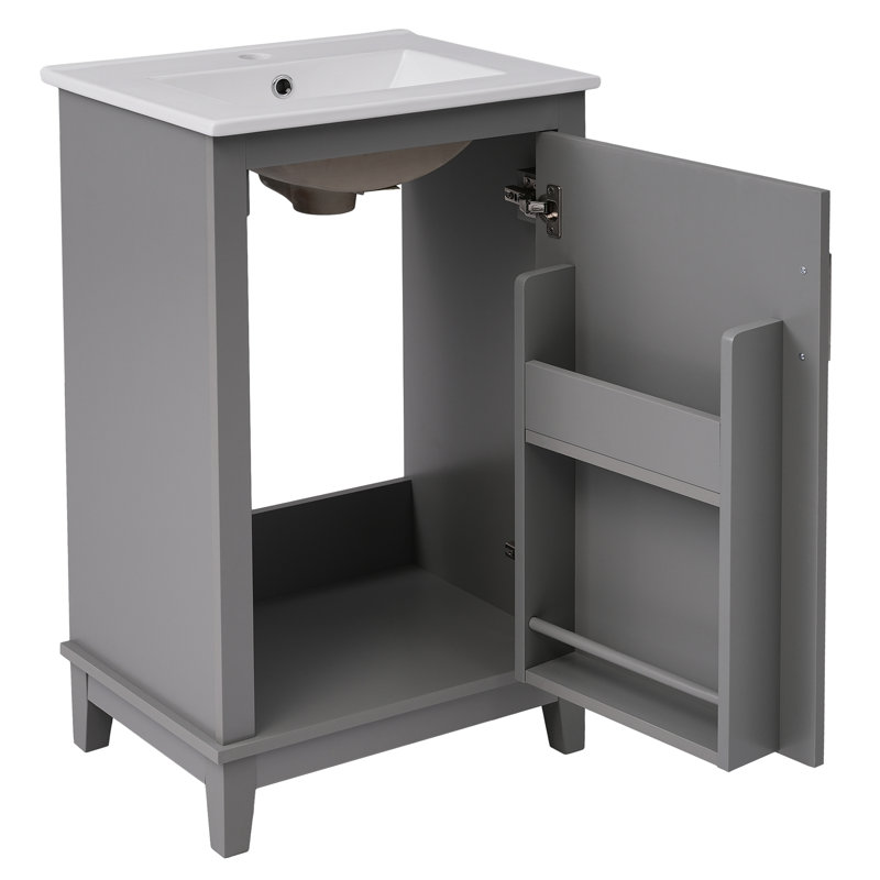 Meuble-lavabo de 20 po - Lavabo en céramique, économe en espace, base grise