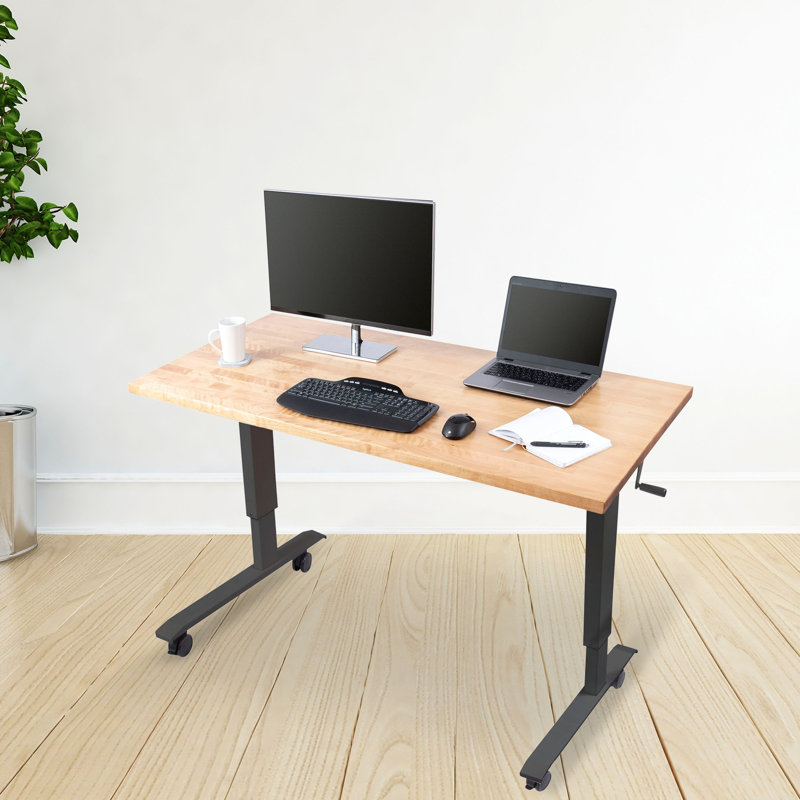 Natural Birch and Charcoal Adjustable Height Standing Desk with Solid Wood Top