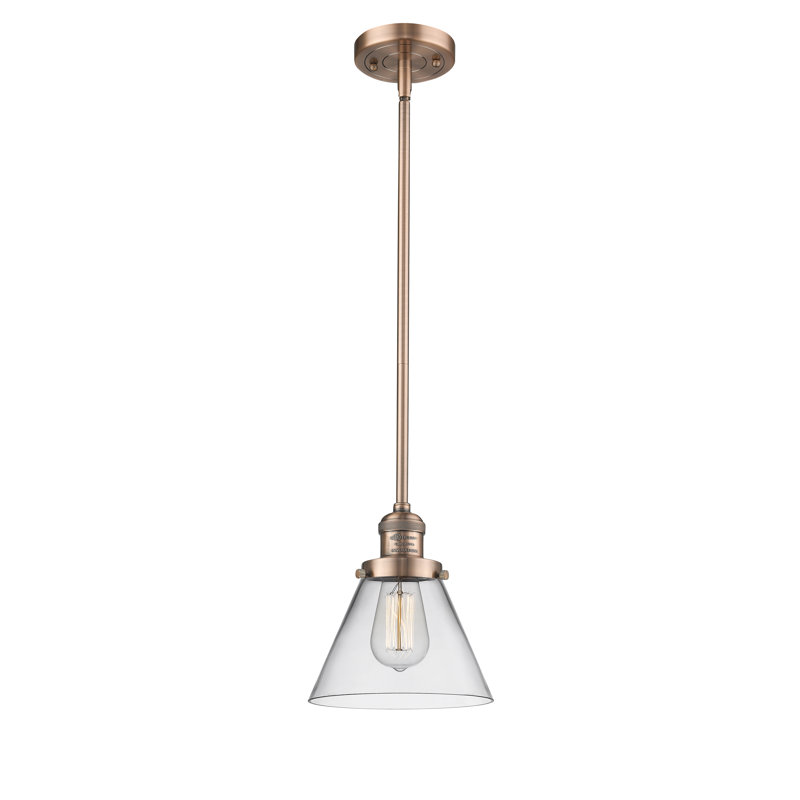 Milardo 1 - Light Single Pendant, Clear, 8" H x 6" W x 6" D, Antique Copper