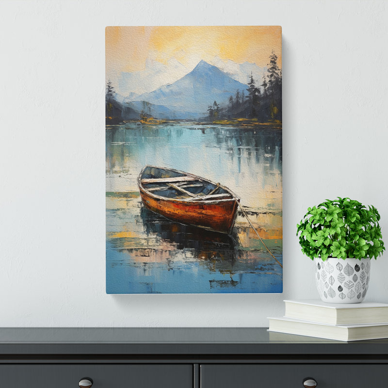 Boat On A Lake Gestural No.2 - Wrapped Canvas Print, 50cm H x 35cm W x 3cm D
