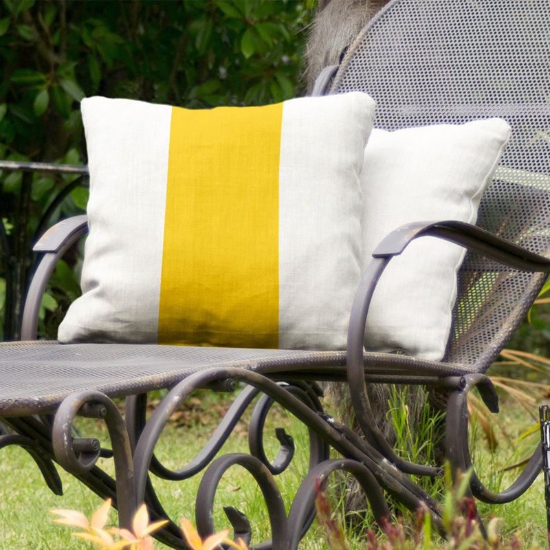 Coussin intérieur/extérieur Iowa, H 20 po x l 20 po, Blanc / milieu jaune