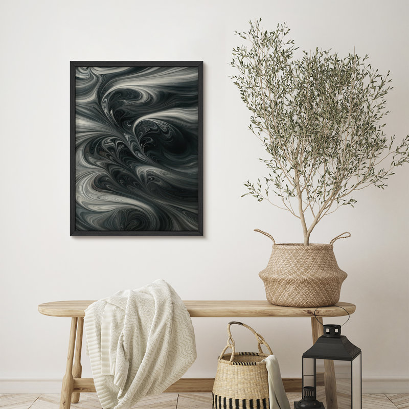 Reproduction d'art encadrée abstraite pour décoration intérieure moderne, H 14 po x l 11 po, Noir