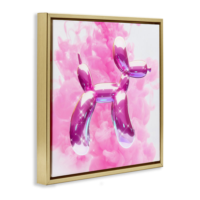 «Sparkle Balloon Dog» par Ziwei Li, Cadre flottant métallique doré, H 18 po x l 18 po