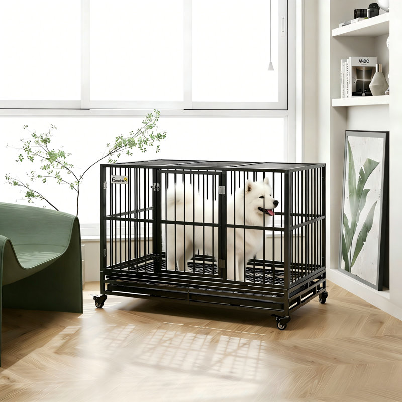 Double-Door Extra-Large Pet Crate With Locking Wheels