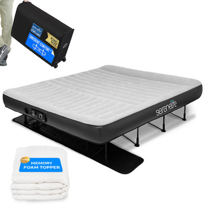 Serenelife Luxe Series EZ Bed - Air Mattress With Frame, Memory Foam Cover, Auto-Inflate Pump