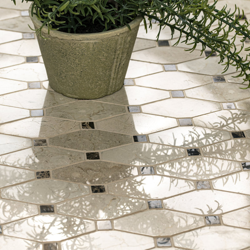 Crema Marfil Octagon 12 in. x 13 in. Polished Marble Mosaic Floor and Wall Tile