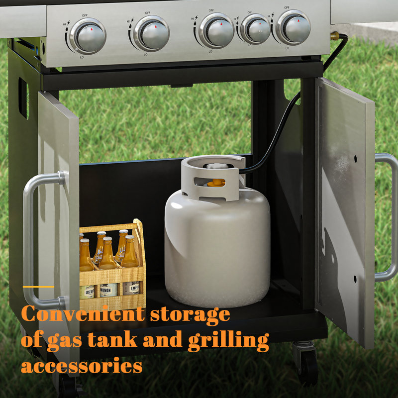Stainless Propane Gas Grill With Side Burner
