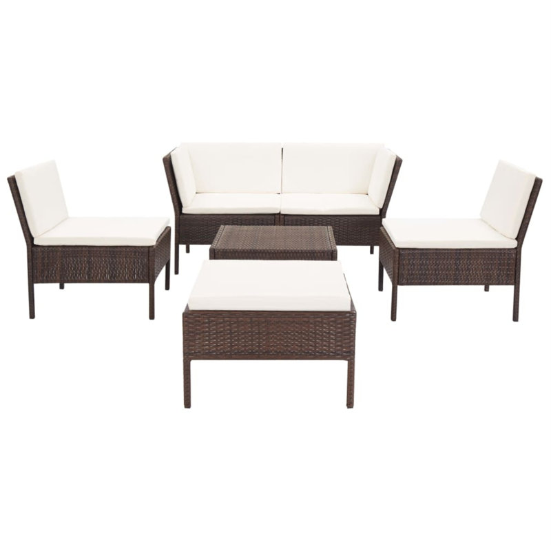 6 Piece Lounge Chair with Cushions, White, Brown