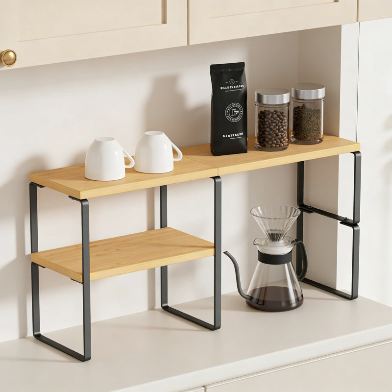 Étagère de coin réglable à 2 niveaux, tablette de comptoir empilable en bambou pour étagère à épices de cuisine, meuble-lavabo, bureau et évier