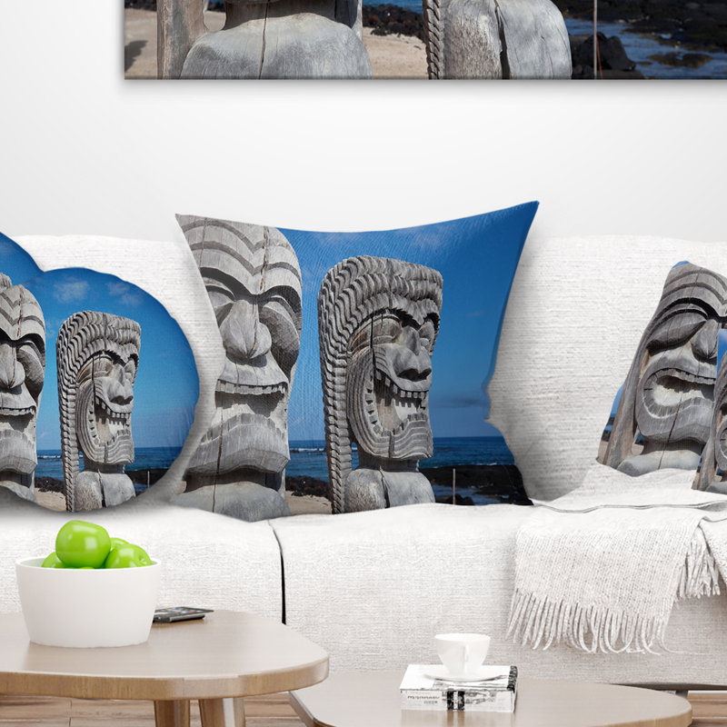 Hawaiian Tiki Gods - Coussin à imprimé paysage, 18 po x 18 po, Coussin décoratif