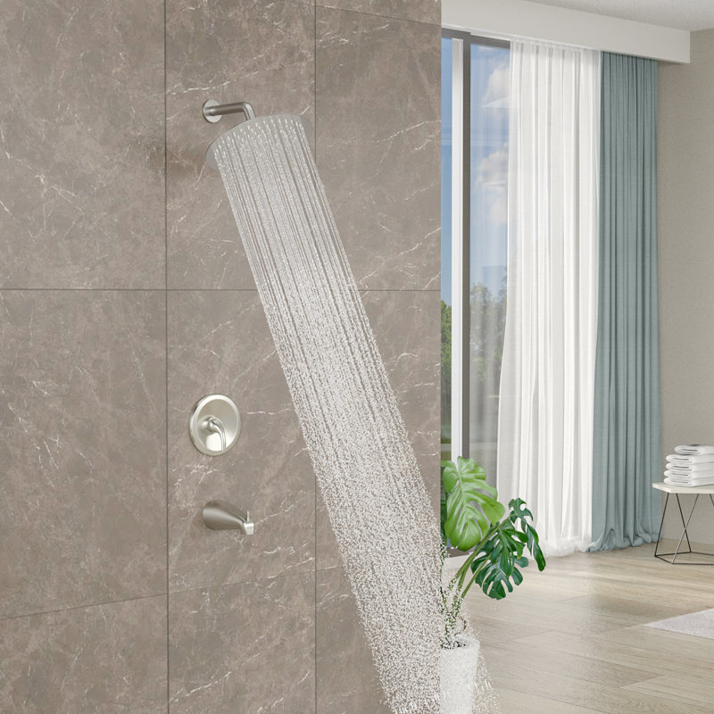 10 Inch Round Shower Head Shower Systems with and Handheld Shower and Faucet Wall Mount Shower Set, Brushed Nickel