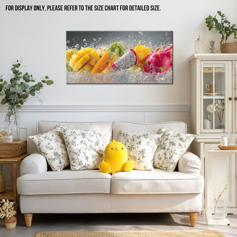 Fruit Duran - reproduction d'art sur toile vibrante, décoration murale pour la salle à manger, œuvre de fruits à éclaboussures dynamiques pour le mur de la cuisine, impression sur toile tendue avec cadre en pin, 16 po x 32 po
