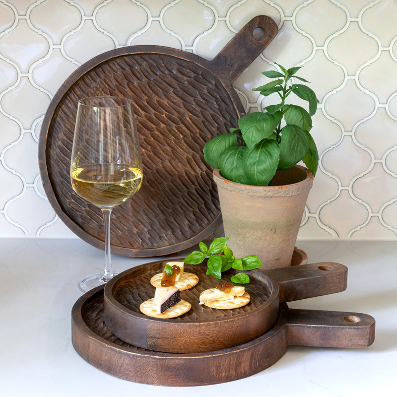 Carved Wood Serving Tray, 10", 8"