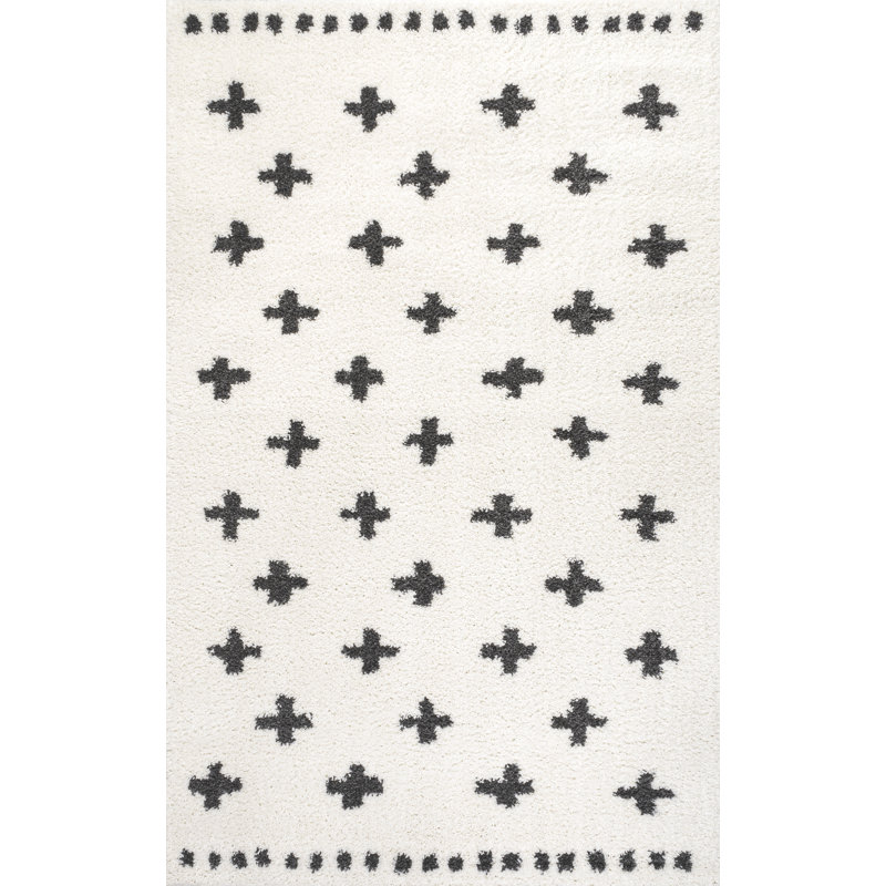 Cristo Berber Geometric Shag White/Gray Rug, Rectangle 5'1" x 8'