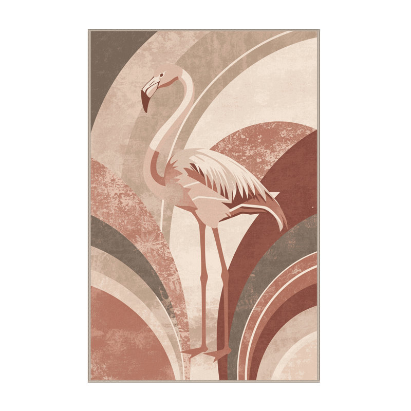Tapis arc-en-ciel beige art déco lavable à la machine Osazee Flamingo, 4 x 6