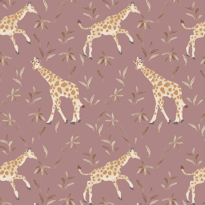 Gentle Giraffe Wallpaper, Mauve Cream, Self-Adhesive