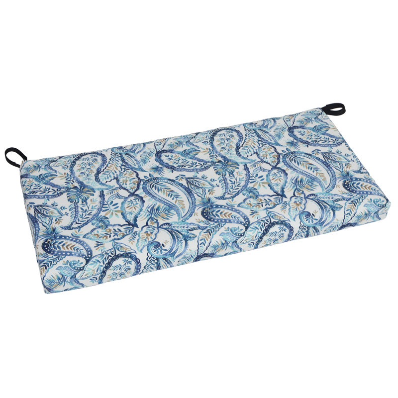 Outdoor 3'' Bench Seat Cushion, 42" W x 19" D, White/Blue Paisley