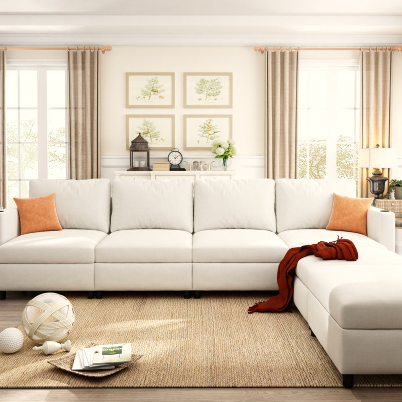 Grand canapé modulaire moderne, canapé modulaire en U avec fonction de rangement, canapé-lit de 123 po avec repose-pieds, méridienne modulaire à 6 places pour salon, chenille