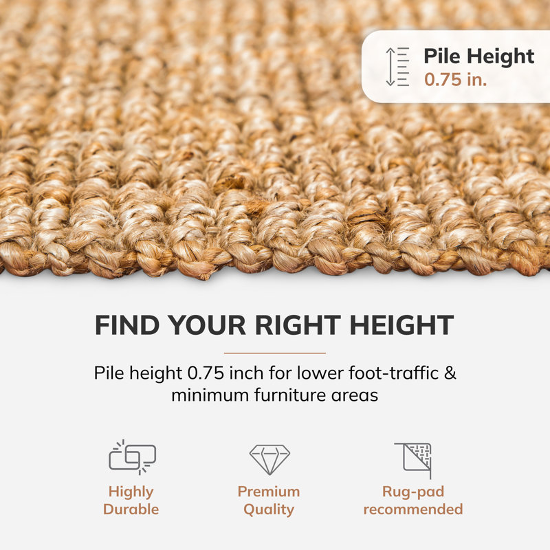Muski Solid Colour Jute / Sisal Hand Woven Area Rug, Rectangle 91 x 152cm