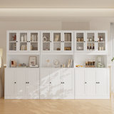 White Book Cabinet Storage Bookcase, 5-Tier Modern Bookshelves With 3 Large Drawer And Glass Door