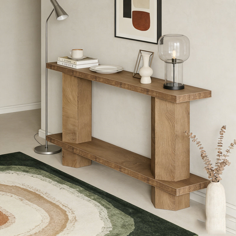 2-Tier Hallway Sofa Table Behind Couch, Brown