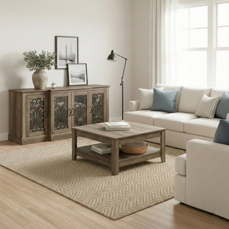 Ensemble de salon et buffet moderne 2 pièces Weddel Basilico, Chêne noueux, Chêne noueux