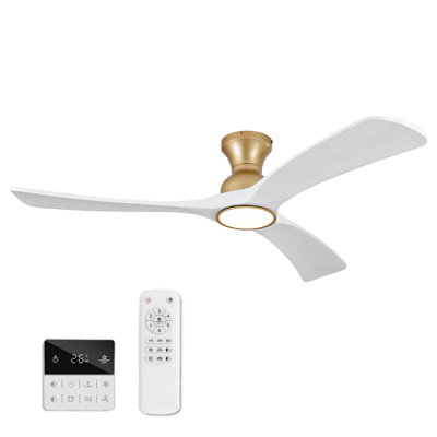 52 Inch Ceiling Fans with Lights and Remote Control, Wood Ceiling Fan for Patios Bedroom, Outdoor Gold Ceiling Fan with Lights, Noiseless DC Motor, Dimmable LED, 3 Solid Wood Blades