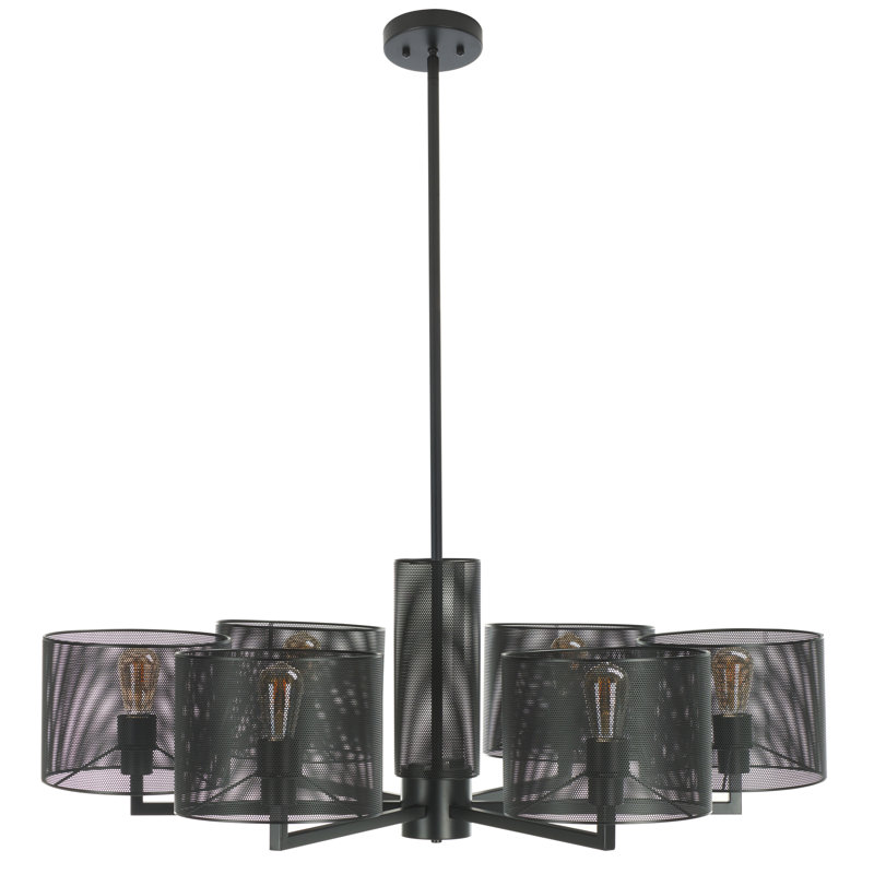Meliora 6-Light Metal Cylinder Chandelier with Mesh Shades , Black