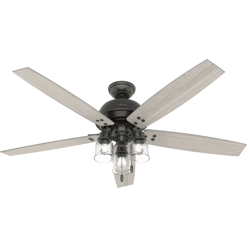 60" Churchwell 5 - Blade Ceiling Fan with Pull Chain and Light Kit Included, Bronze Finish/Light Gray Oak